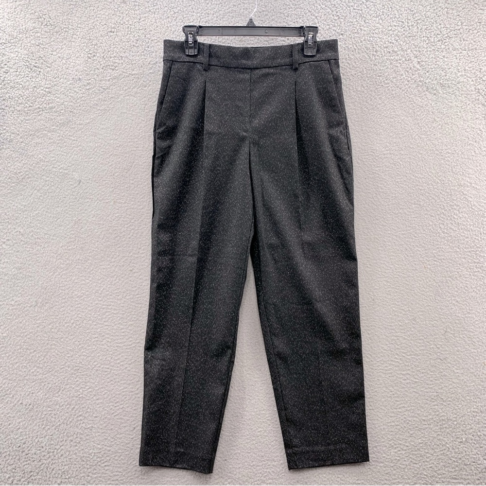 Loft NWT Pleated Front Pants Women’s M Black Glitter Pull On High Rise Stretch